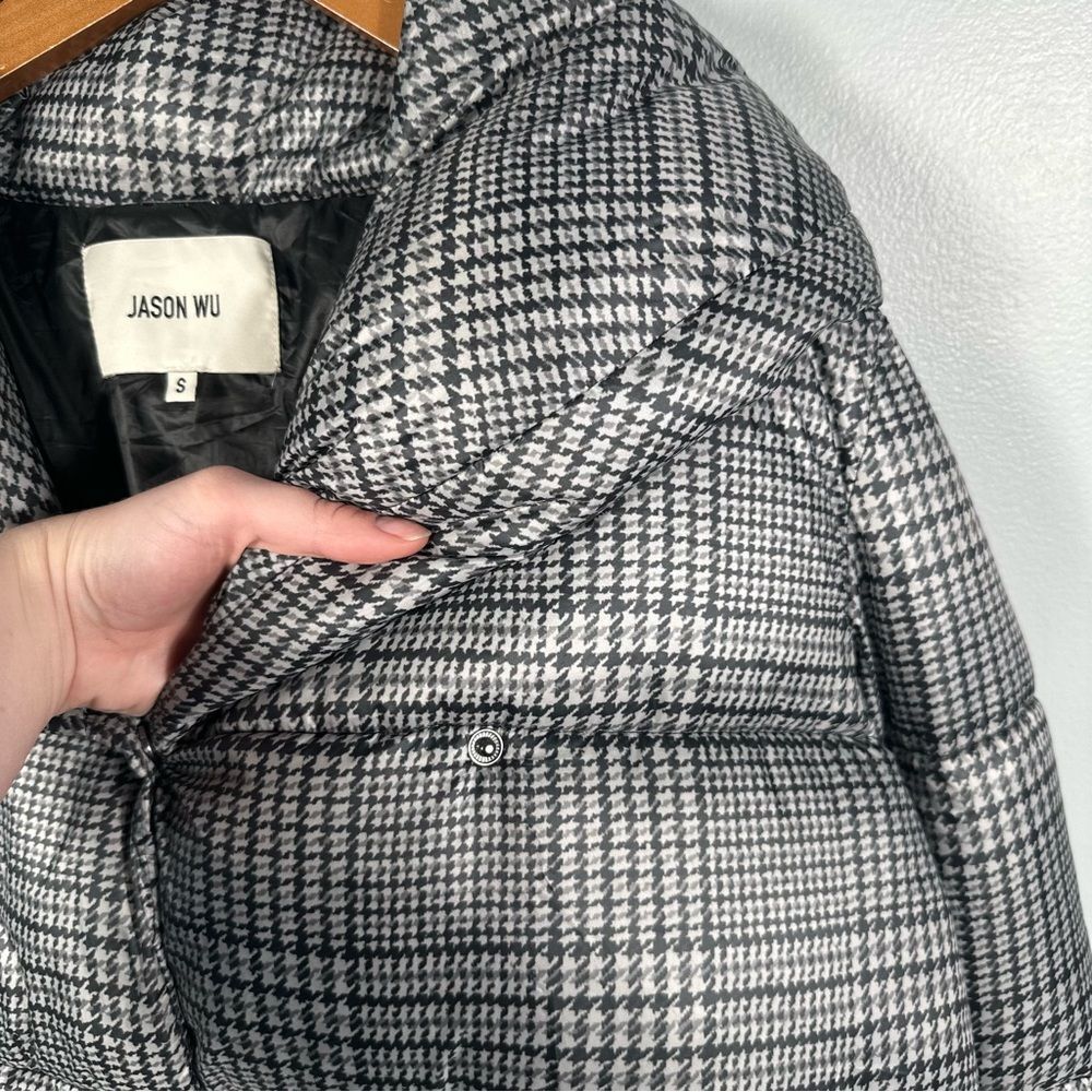 Jason Wu Grey Houndstooth Plaid Double Breasted Puffer Jacket Size Small Chic - Picture 12 of 15